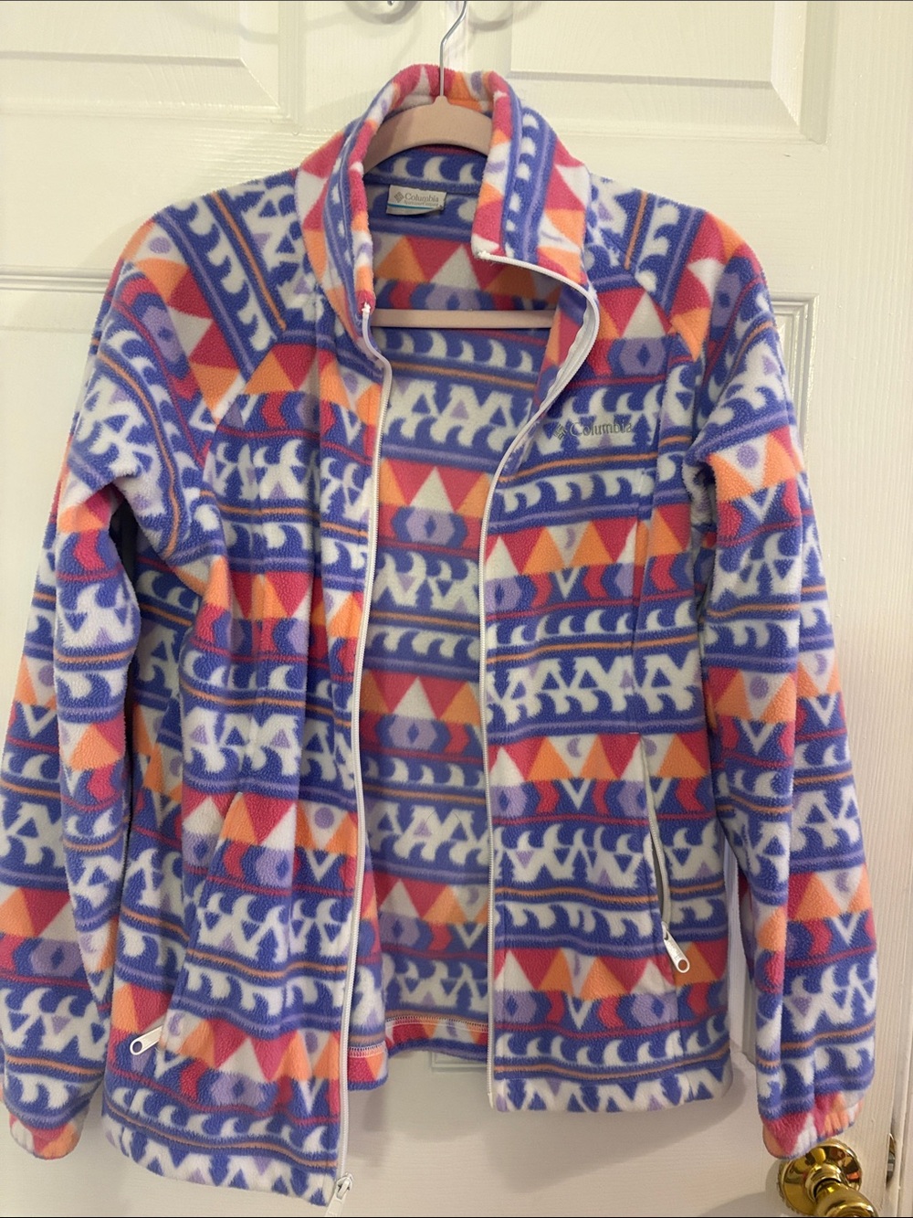 Columbia Multicolor Geometric Fleece Jacket - Purple, Orange, Pink, White